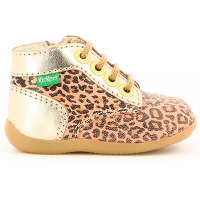 Kickers - Botillons en Cuir Bonzip léopard beiges 18 - Publicité Kickers - Botillons en Cuir Bonzip léopard beiges 18 - Publicité