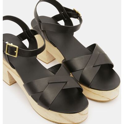 Galeries Lafayette - Sabots en Cuir brides croisées noires - Talon 7 cm 36 - Publicité Galeries Lafayette - Sabots en Cuir brides croisées noires - Talon 7 cm 36 - Publicité