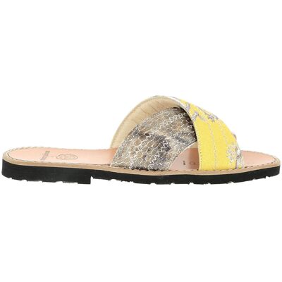 Minorquines - Mules en Tissu & Velours de Cuir Toile de Jouy jaunes 41 - Publicité Minorquines - Mules en Tissu & Velours de Cuir Toile de Jouy jaunes 41 - Publicité