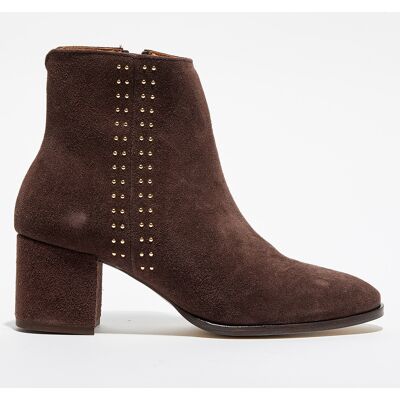 Anaki - Bottines en Velours de Cuir chocolat - Talon 5 cm 38 - Publicité Anaki - Bottines en Velours de Cuir chocolat - Talon 5 cm 38 - Publicité