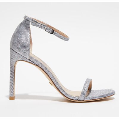Stuart Weitzman - Sandales Nudistsong argentées - Talon 10 cm 40 - Publicité Stuart Weitzman - Sandales Nudistsong argentées - Talon 10 cm 40 - Publicité