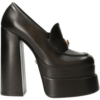 Versace - Mocassins en Cuir Intrico noirs - Talon 15.5 cm 39 - Publicité Versace - Mocassins en Cuir Intrico noirs - Talon 15.5 cm 39 - Publicité