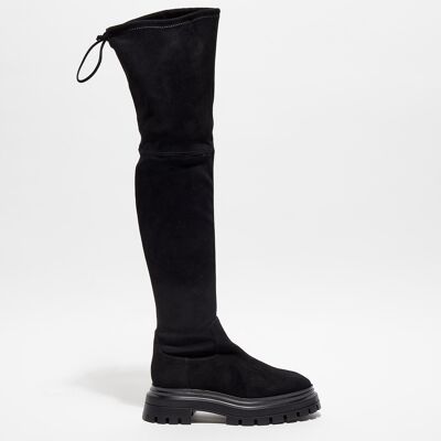 Stuart Weitzman - Cuissardes en Velours de Cuir Bedfordland noires - Talon 5 cm 40 - Publicité Stuart Weitzman - Cuissardes en Velours de Cuir Bedfordland noires - Talon 5 cm 40 - Publicité