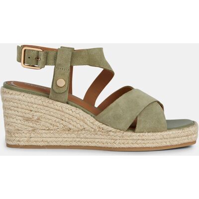 Geox - Sandales en Velours de Cuir compensées Panarea kaki - Talon 7.5 cm 40 - Publicité Geox - Sandales en Velours de Cuir compensées Panarea kaki - Talon 7.5 cm 40 - Publicité