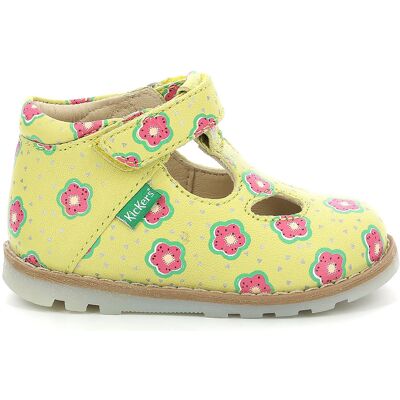 Kickers - Salomés en Cuir Nonocchi jaune/flower 26 - Publicité Kickers - Salomés en Cuir Nonocchi jaune/flower 26 - Publicité