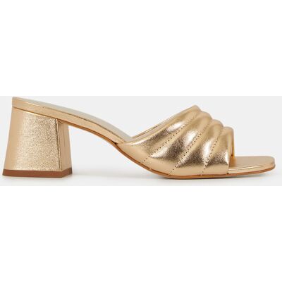 Galeries Lafayette - Mules à talon en Cuir matelassées dorées - Talon 6 cm 36 - Publicité Galeries Lafayette - Mules à talon en Cuir matelassées dorées - Talon 6 cm 36 - Publicité