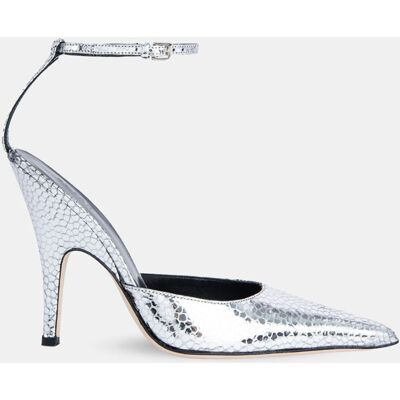 By Far - Escarpins en Cuir écailles Eliza argentés - Talon 12 cm 37 - Publicité By Far - Escarpins en Cuir écailles Eliza argentés - Talon 12 cm 37 - Publicité