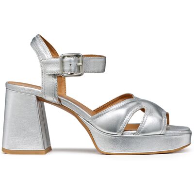Geox - Sandales en Cuir Soledea argentées - Talon 8.5 cm 36 - Publicité Geox - Sandales en Cuir Soledea argentées - Talon 8.5 cm 36 - Publicité