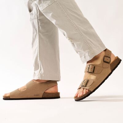 Mandèl - Sandales en velours de cuir Carlos taupe 46 - Publicité Mandèl - Sandales en velours de cuir Carlos taupe 46 - Publicité