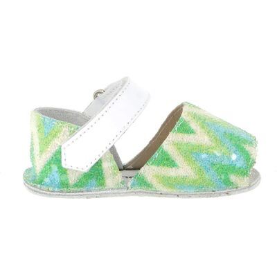 Minorquines - Chaussons en cuir Zig Zag Frailera Baby Vertes T.17 - Publicité Minorquines - Chaussons en cuir Zig Zag Frailera Baby Vertes T.17 - Publicité