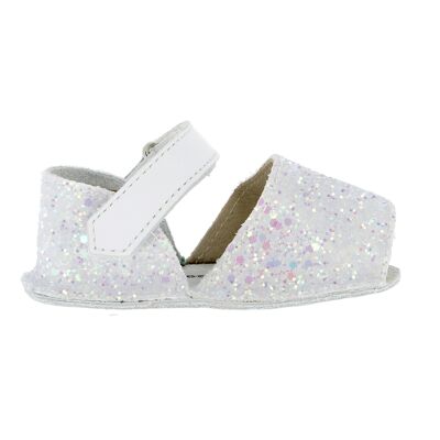 Minorquines - Chaussons en cuir Paillettes Frailera Baby blanches 22 T.15 - Publicité Minorquines - Chaussons en cuir Paillettes Frailera Baby blanches 22 T.15 - Publicité