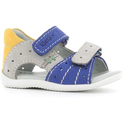 Kickers - Sandales en Velours de Cuir Boping bleu/gris/jaune 19 - Publicité Kickers - Sandales en Velours de Cuir Boping bleu/gris/jaune 19 - Publicité