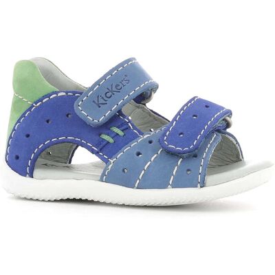 Kickers - Sandales en Velours de Cuir Boping bleu/vert 19 - Publicité Kickers - Sandales en Velours de Cuir Boping bleu/vert 19 - Publicité