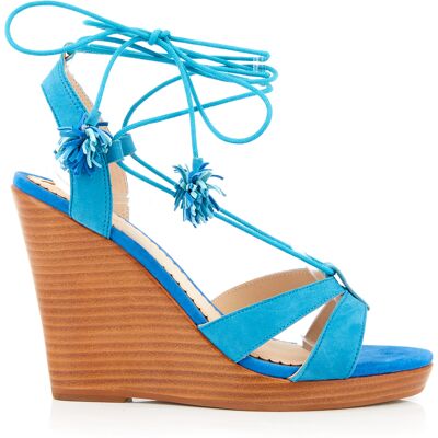 Mellow Yellow - Sandales en Velours de Cuir compensées Lacts Cheville turquoise - Talon 11 cm 41 - Publicité Mellow Yellow - Sandales en Velours de Cuir compensées Lacts Cheville turquoise - Talon 11 cm 41 - Publicité