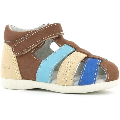 Kickers - Sandales Babysun en Velours de Cuir beige/bleu 18 - Publicité Kickers - Sandales Babysun en Velours de Cuir beige/bleu 18 - Publicité