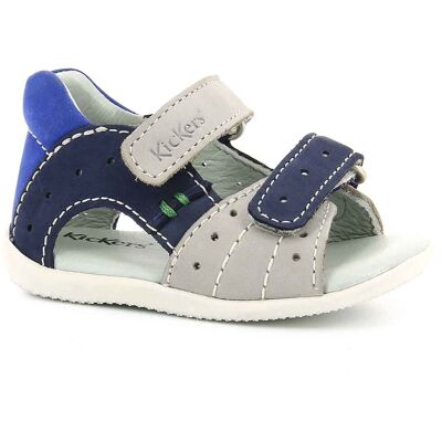 Kickers - Sandales Bébé en Cuir gris/marine/bleu 19 - Publicité Kickers - Sandales Bébé en Cuir gris/marine/bleu 19 - Publicité