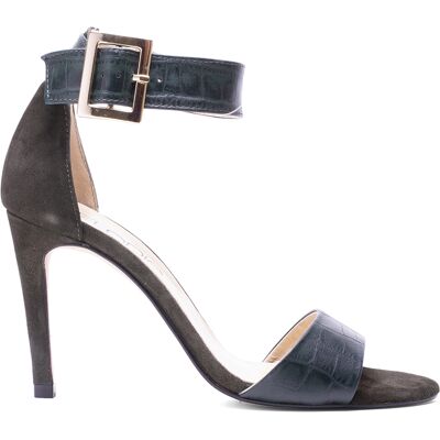 Elodie - Sandales en Cuir Croco grises - Talon 8.5 cm 41 - Publicité Elodie - Sandales en Cuir Croco grises - Talon 8.5 cm 41 - Publicité