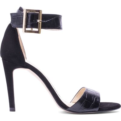 Elodie - Sandales en Cuir Croco noires - Talon 8.5 cm 38 - Publicité Elodie - Sandales en Cuir Croco noires - Talon 8.5 cm 38 - Publicité