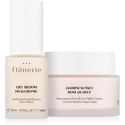 Flânerie - Duo Sérum Radiance à l'acide hyaluronique + Crème Nuit Réparatrice au quartz rose OS - Publicité Flânerie - Duo Sérum Radiance à l'acide hyaluronique + Crème Nuit Réparatrice au quartz rose OS - Publicité