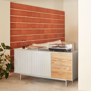 Teulat - Buffet Sierra 2 portes et 4 tiroirs gris clair et chêne - 159.2x47x79,6cm OS - Publicité Teulat - Buffet Sierra 2 portes et 4 tiroirs gris clair et chêne - 159.2x47x79,6cm OS - Publicité