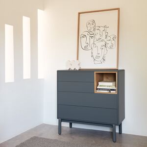 Teulat Corvo - Commode en bois avec 4 tiroirs et niche ouverte - Gris anthracite - Publicité Teulat Corvo - Commode en bois avec 4 tiroirs et niche ouverte - Gris anthracite - Publicité