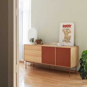 Teulat - Buffet Yoko 2 portes et 3 tiroirs chêne et rouge brique - 180x45x80cm OS - Publicité Teulat - Buffet Yoko 2 portes et 3 tiroirs chêne et rouge brique - 180x45x80cm OS - Publicité