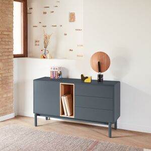 Teulat - Buffet Corvo 1 porte et 3 tiroirs gris anthracite - 136,8x40x76cm OS - Publicité Teulat - Buffet Corvo 1 porte et 3 tiroirs gris anthracite - 136,8x40x76cm OS - Publicité