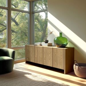 Macabane - Buffet Ella 4 portes design arrondi naturel - 35x190x77cm OS - Publicité Macabane - Buffet Ella 4 portes design arrondi naturel - 35x190x77cm OS - Publicité