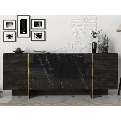 Homitis - Buffet Veyron noir/doré - 185x75x46.6 cm OS - Publicité Homitis - Buffet Veyron noir/doré - 185x75x46.6 cm OS - Publicité