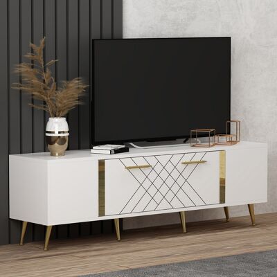 Meuble TV Moderne Blanc et Or - Meuble TV - Publicité Meuble TV Moderne Blanc et Or - Meuble TV - Publicité