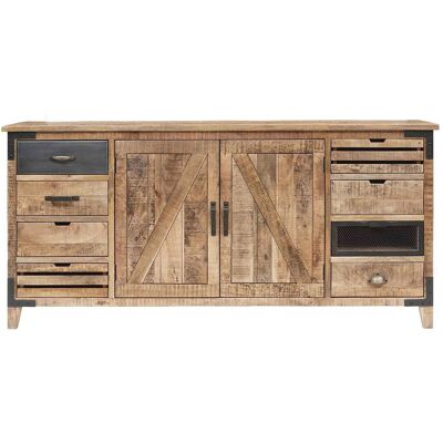 Bois & Chiffons - Buffet 2 portes 8 tiroirs manguier farm brun/miel - 190x45x90 cm OS - Publicité Bois & Chiffons - Buffet 2 portes 8 tiroirs manguier farm brun/miel - 190x45x90 cm OS - Publicité