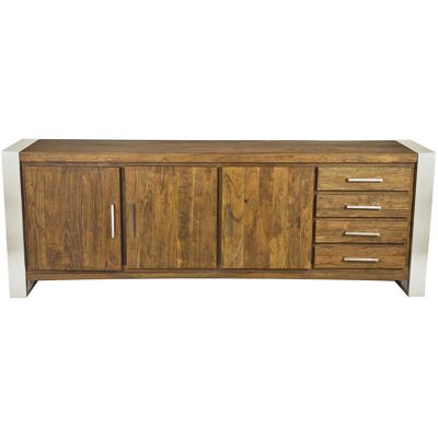 Bois & Chiffons - Buffet 3 portes 4 tiroirs gm acacia stainless marron - 219x45x85 cm OS - Publicité Bois & Chiffons - Buffet 3 portes 4 tiroirs gm acacia stainless marron - 219x45x85 cm OS - Publicité