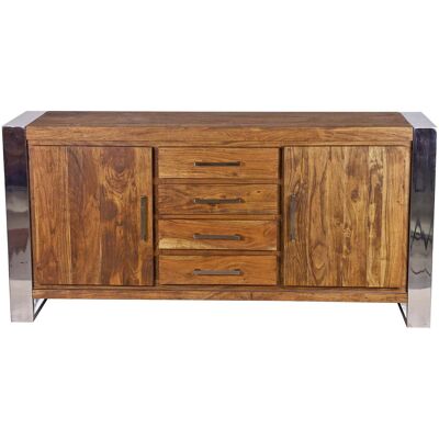 Bois & Chiffons - Buffet 2 portes 4 tiroirs pm acacia stainless marron - 159x45x85 cm OS - Publicité Bois & Chiffons - Buffet 2 portes 4 tiroirs pm acacia stainless marron - 159x45x85 cm OS - Publicité
