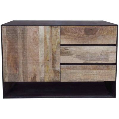 Bois & Chiffons - Petit buffet design bois bicolore manguier kabir naturel - 110x40x75 cm OS - Publicité Bois & Chiffons - Petit buffet design bois bicolore manguier kabir naturel - 110x40x75 cm OS - Publicité