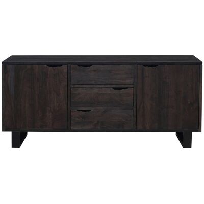 Bois & Chiffons - Buffet 2 portes 3 tiroirs en acacia massif et métal black forest noir - 180x45x80 cm OS - Publicité Bois & Chiffons - Buffet 2 portes 3 tiroirs en acacia massif et métal black forest noir - 180x45x80 cm OS - Publicité