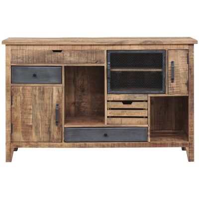 Bois & Chiffons - Buffet 3 portes 4 tiroirs manguier farm brun/miel - 135x40x85 cm OS - Publicité Bois & Chiffons - Buffet 3 portes 4 tiroirs manguier farm brun/miel - 135x40x85 cm OS - Publicité