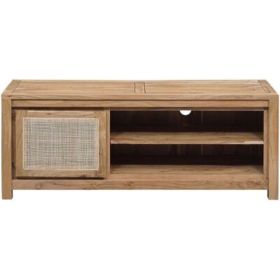 Bois & Chiffons - Petit meuble tv bois nature porte cannage acacia tatoo naturel - 140x45x55 cm OS - Publicité Bois & Chiffons - Petit meuble tv bois nature porte cannage acacia tatoo naturel - 140x45x55 cm OS - Publicité