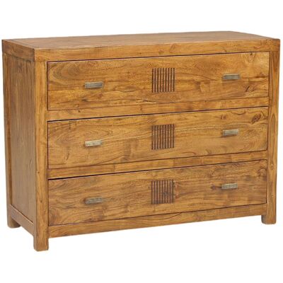 Bois & Chiffons - Commode bois massif strié acacia ramani marron - 110x45x82 cm OS - Publicité Bois & Chiffons - Commode bois massif strié acacia ramani marron - 110x45x82 cm OS - Publicité