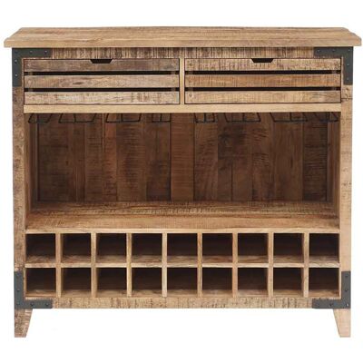 Bois & Chiffons - Meuble bar 2 tiroirs manguier farm brun/miel - 115x45x100 cm OS - Publicité Bois & Chiffons - Meuble bar 2 tiroirs manguier farm brun/miel - 115x45x100 cm OS - Publicité