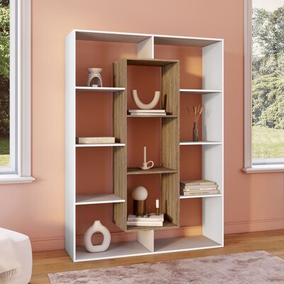 Idomya - Etagère bibliothèque Paulette blanc/bois - 104x30x143 cm OS - Publicité Idomya - Etagère bibliothèque Paulette blanc/bois - 104x30x143 cm OS - Publicité