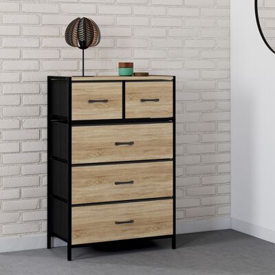 Idomya - Commode Iris 5 tiroirs bois/noir - 60x30x90 cm OS - Publicité Idomya - Commode Iris 5 tiroirs bois/noir - 60x30x90 cm OS - Publicité