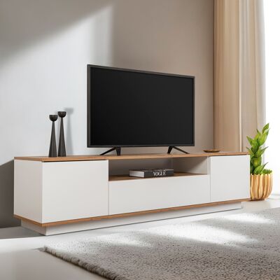Hanah Home - Meuble TV Veramont blanc/pin atlantique - 180x44.6x44.5 cm OS - Publicité Hanah Home - Meuble TV Veramont blanc/pin atlantique - 180x44.6x44.5 cm OS - Publicité