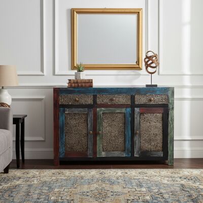 Bois & Chiffons - Buffet sculpté multicolore Manguier Pushkar Naturel - 130x40x86 cm OS - Publicité Bois & Chiffons - Buffet sculpté multicolore Manguier Pushkar Naturel - 130x40x86 cm OS - Publicité