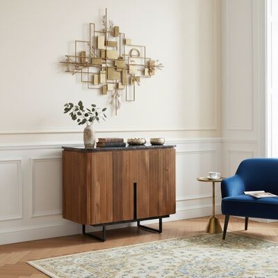 Bois & Chiffons - Petit buffet bois 2P plateau marbre noir Manguier Kfir Naturel - 95x40x80 cm OS - Publicité Bois & Chiffons - Petit buffet bois 2P plateau marbre noir Manguier Kfir Naturel - 95x40x80 cm OS - Publicité
