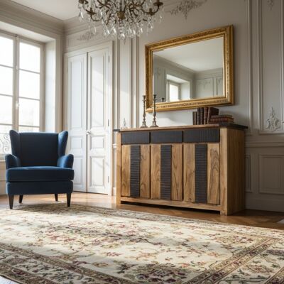 Bois & Chiffons - Buffet 3 Portes 3 Tiroirs Acacia Moon Marron - 140x45x85 cm OS - Publicité Bois & Chiffons - Buffet 3 Portes 3 Tiroirs Acacia Moon Marron - 140x45x85 cm OS - Publicité