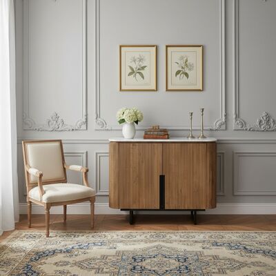 Bois & Chiffons - Buffet bas 2 portes plateau marbre blanc Manguier Kfir II Marron - 95x40x80 cm OS - Publicité Bois & Chiffons - Buffet bas 2 portes plateau marbre blanc Manguier Kfir II Marron - 95x40x80 cm OS - Publicité