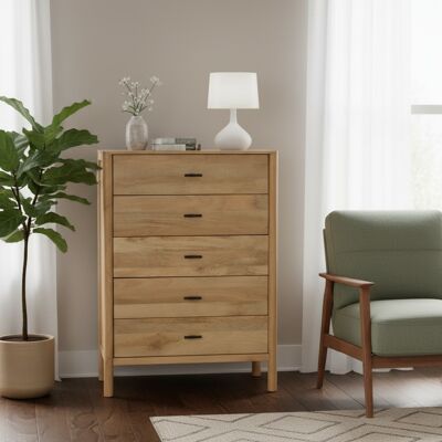 Bois & Chiffons - Commode 5T Mango Matan Beige - 91x51x127 cm OS - Publicité Bois & Chiffons - Commode 5T Mango Matan Beige - 91x51x127 cm OS - Publicité