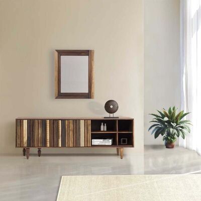 Bois & Chiffons - Meuble TV 2 portes 4 niches Manguier Ramon Naturel - 160x40x55 cm OS - Publicité Bois & Chiffons - Meuble TV 2 portes 4 niches Manguier Ramon Naturel - 160x40x55 cm OS - Publicité