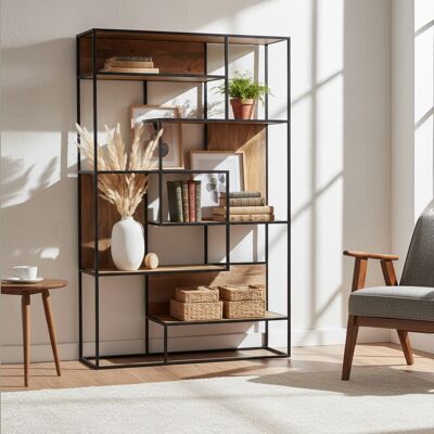 Bois & Chiffons - Etagère de bibliothèque design Mango Stockholm Marron - 115x35x174 cm OS - Publicité Bois & Chiffons - Etagère de bibliothèque design Mango Stockholm Marron - 115x35x174 cm OS - Publicité