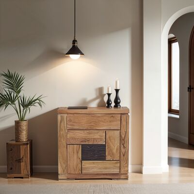 Bois & Chiffons - Confiturier bois sculpté bicolore 1P 1T Acacia Maya Beige - 77x40x80 cm OS - Publicité Bois & Chiffons - Confiturier bois sculpté bicolore 1P 1T Acacia Maya Beige - 77x40x80 cm OS - Publicité